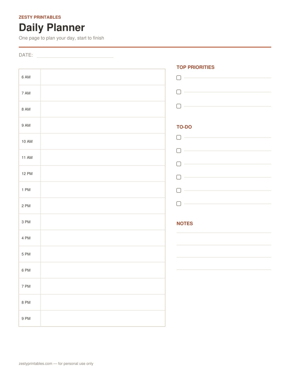 Daily planner printable preview