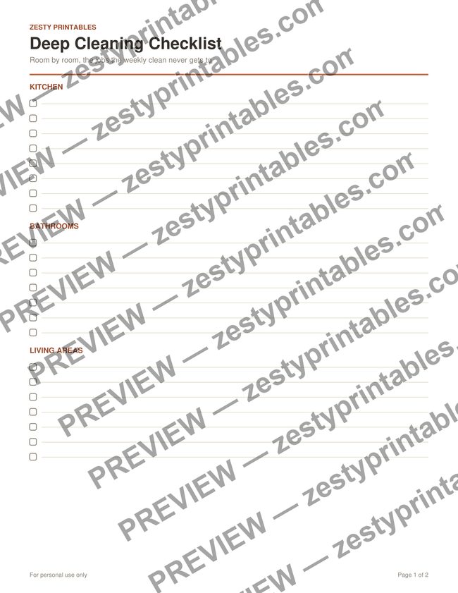 Deep cleaning checklist printable preview