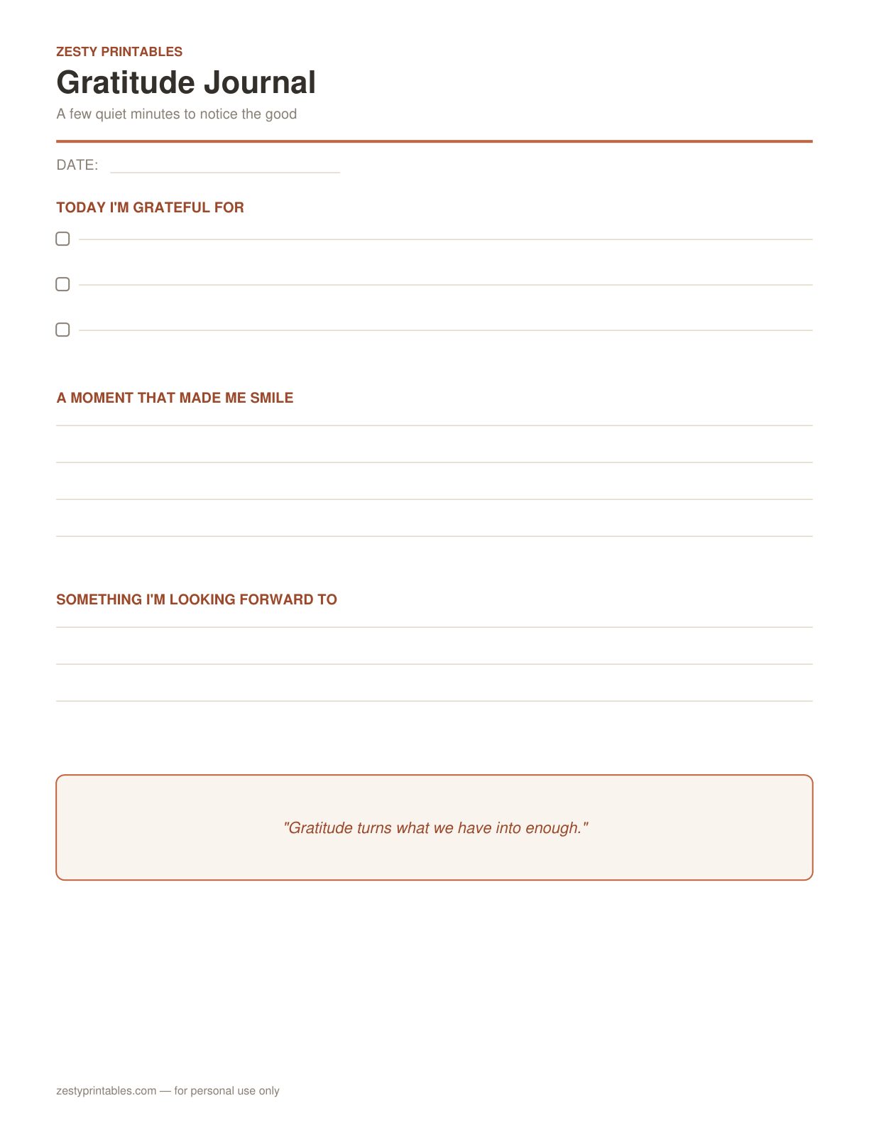 Gratitude journal printable preview