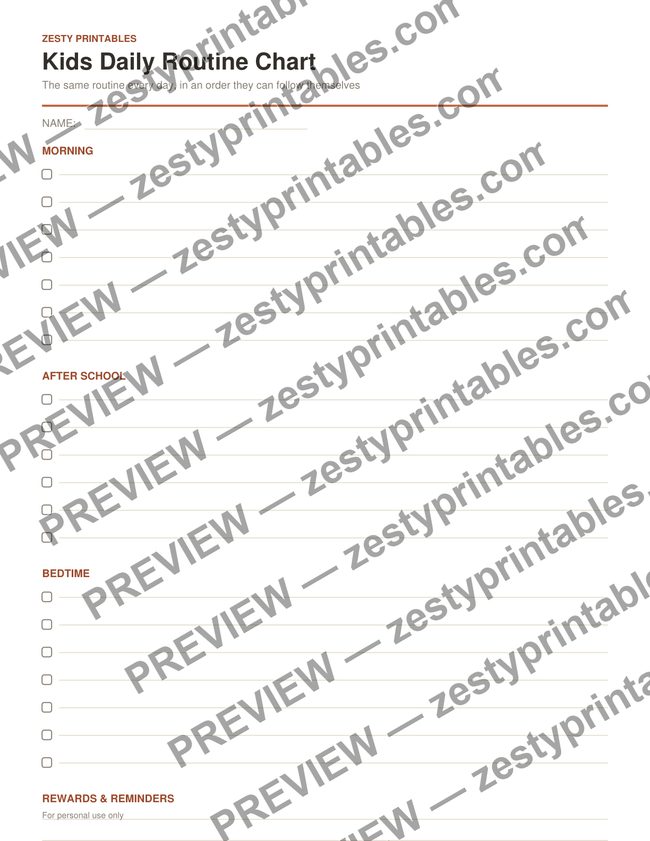 Kids daily routine chart printable preview
