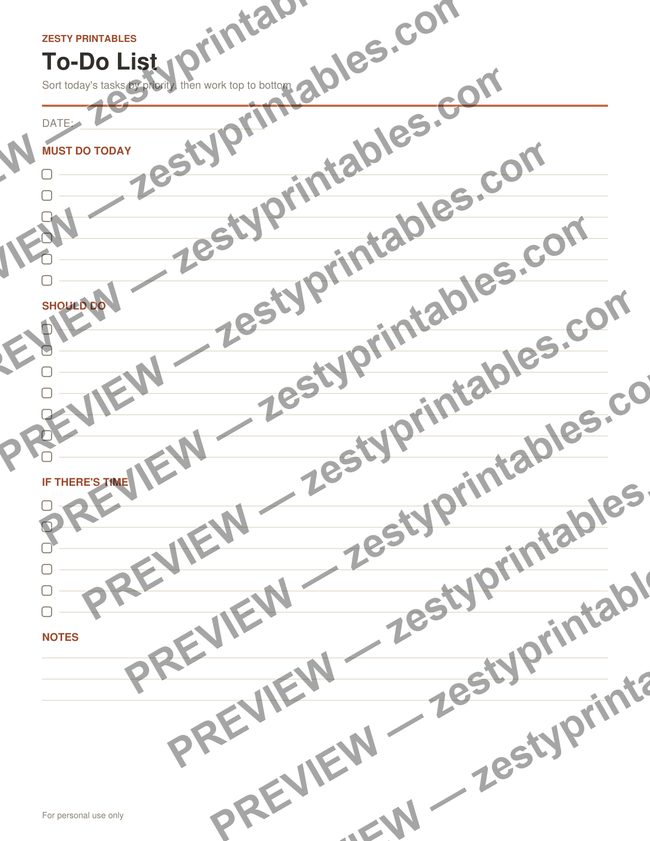 Priority to-do list printable preview
